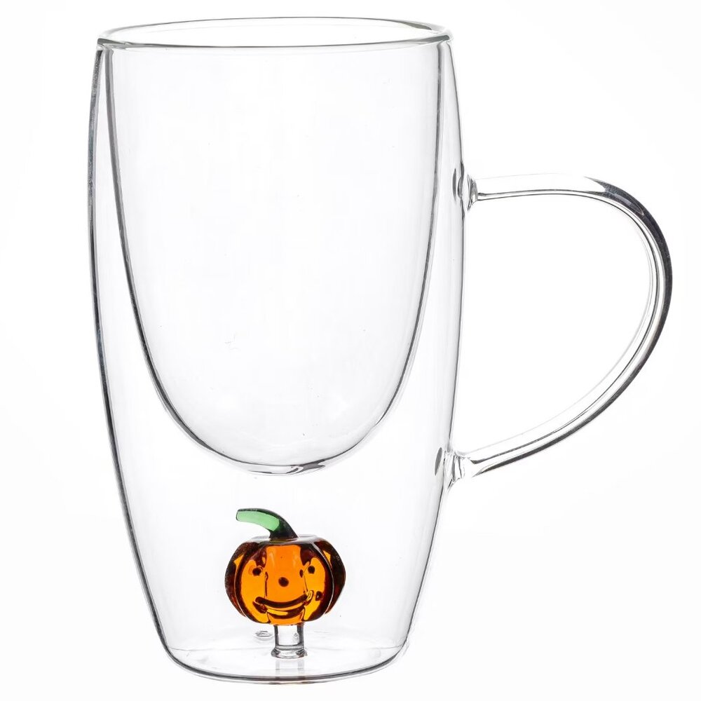 Halloween Coffee Pumpkin Charm Mug Borosilicate Glass Cup 11.5oz New